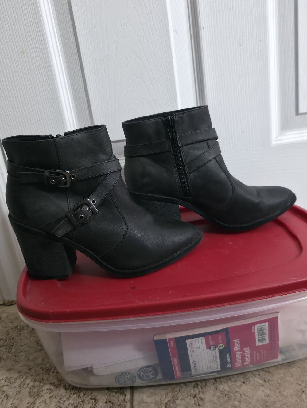 Black Ankle Booties with Buckle Detail - Women